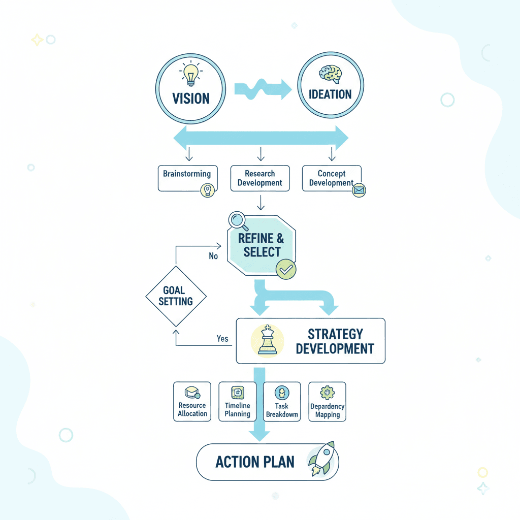 Visual flowchart showing the journey from vision to action plan